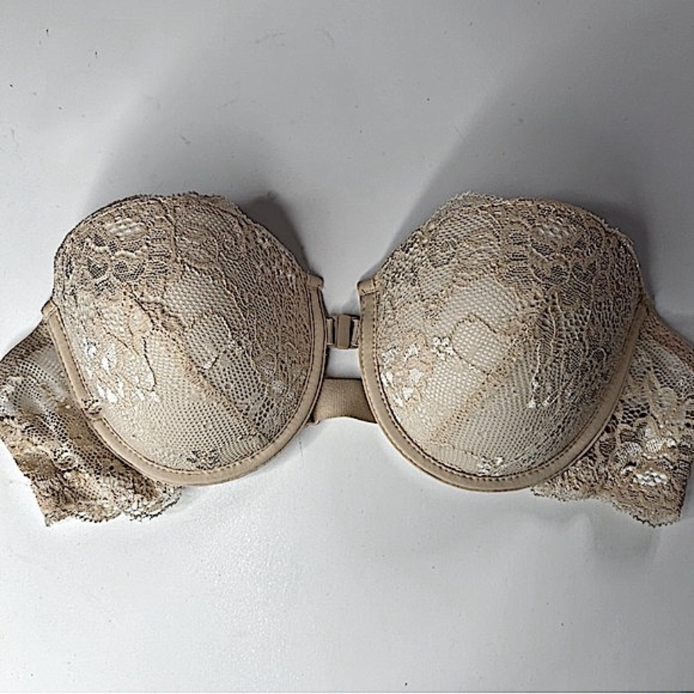 Beige Nude Lace French Strapless Lace Push-Up Hook Closure Bra